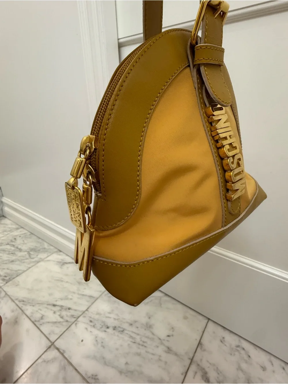 Vintage Moschino Mustard Dome Wristlet with Gold Logo